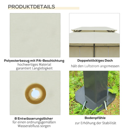 Pavilion 3x4m Garden Pavilion with 6 Side Panels Party Tent Gazebo Event Tent with Double Roof Beige+Dark Gray