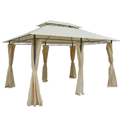 Pavilion 3x4m Garden Pavilion with 6 Side Panels Party Tent Gazebo Event Tent with Double Roof Beige+Dark Gray