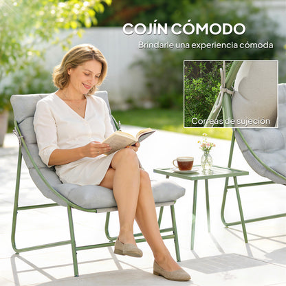 3-Piece Outdoor Patio Bistro Set with Cushions — 2 Lounge Chairs & Side Table, Powder-Coated Steel Frame, Light Gray