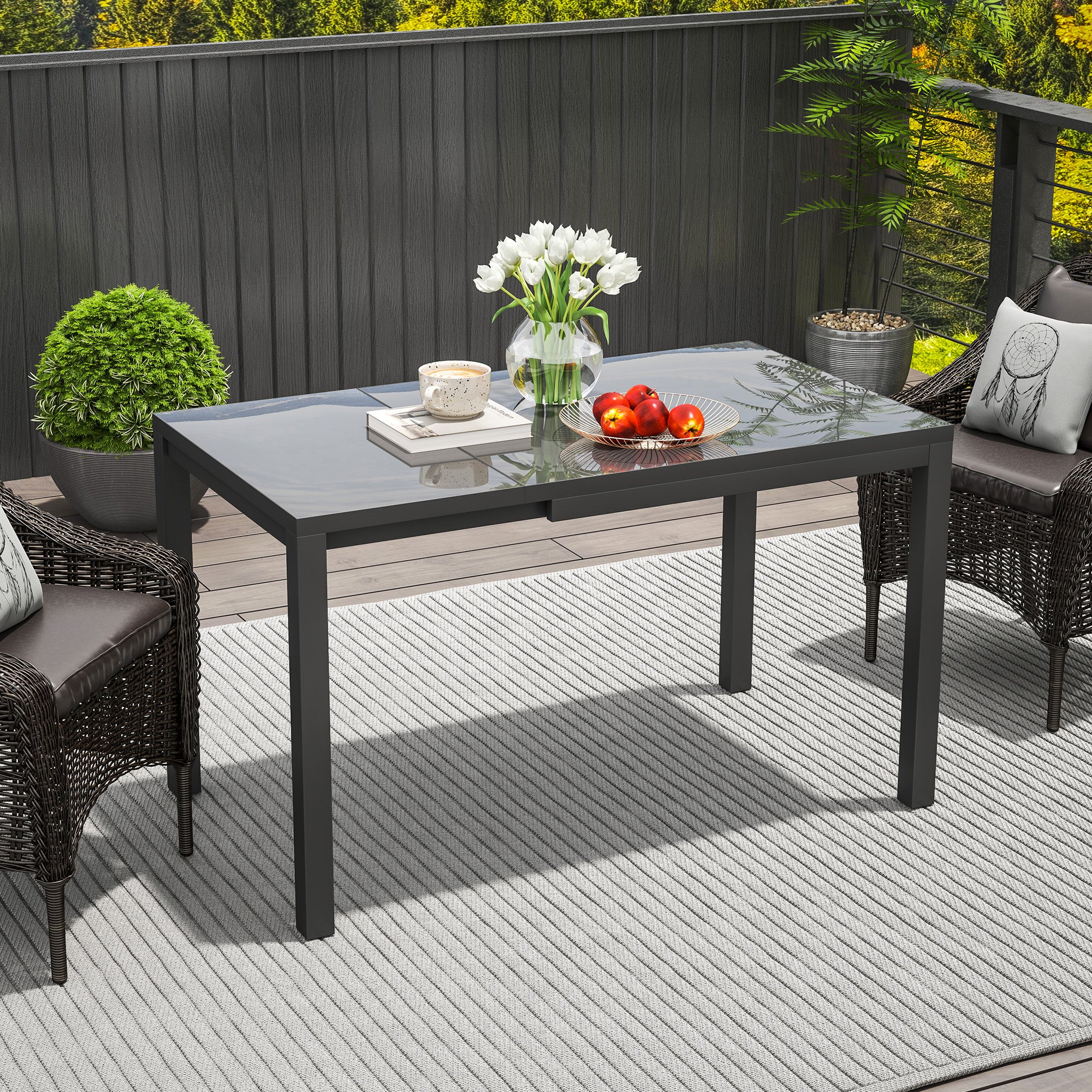 Extensible Garden Table Outdoor Dining Table Adjustable 85-125 cm with Aluminum Edge Load 70 kg Rectangular Table for 4-6 People for Patio Terrace Dark Gray