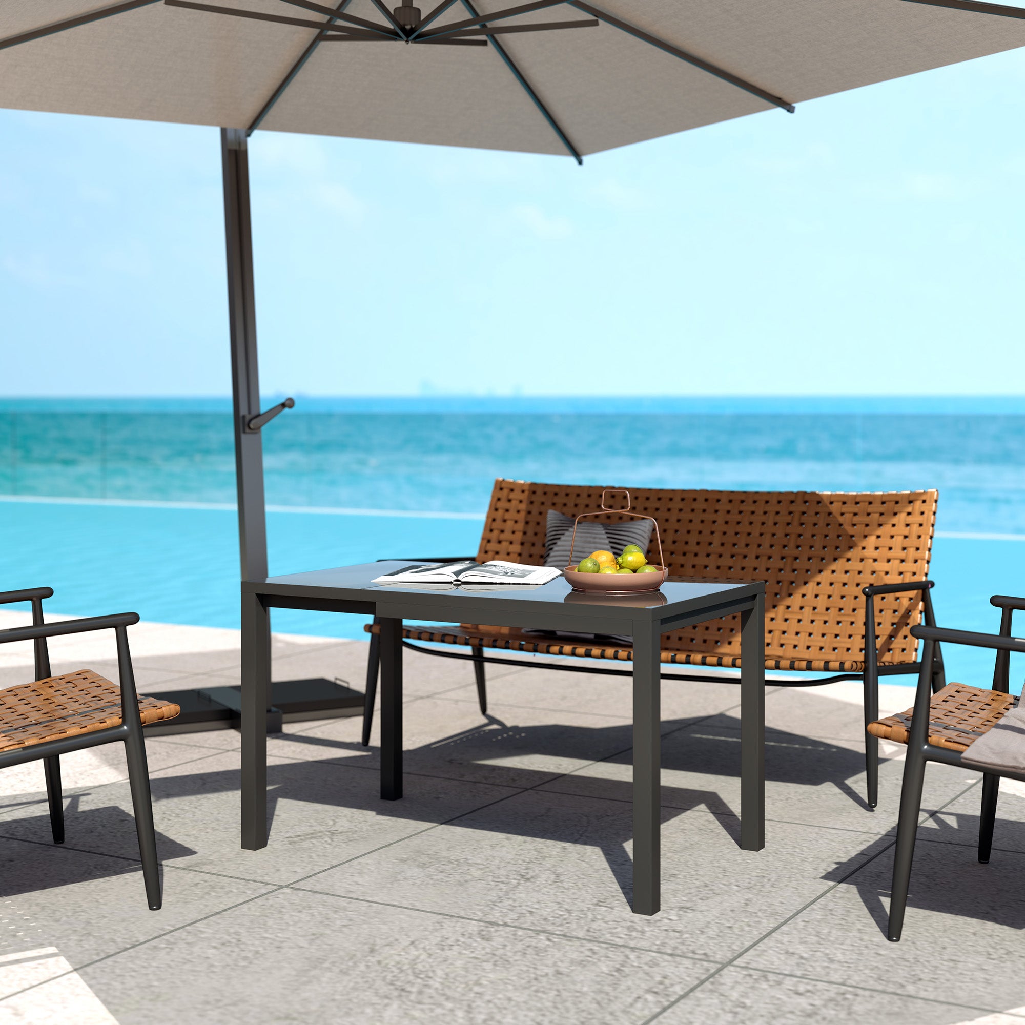 Extensible Garden Table Outdoor Dining Table Adjustable 85-125 cm with Aluminum Edge Load 70 kg Rectangular Table for 4-6 People for Patio Terrace Dark Gray