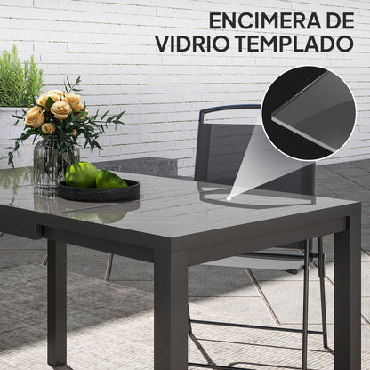 Extensible Garden Table Outdoor Dining Table Adjustable 85-125 cm with Aluminum Edge Load 70 kg Rectangular Table for 4-6 People for Patio Terrace Dark Gray
