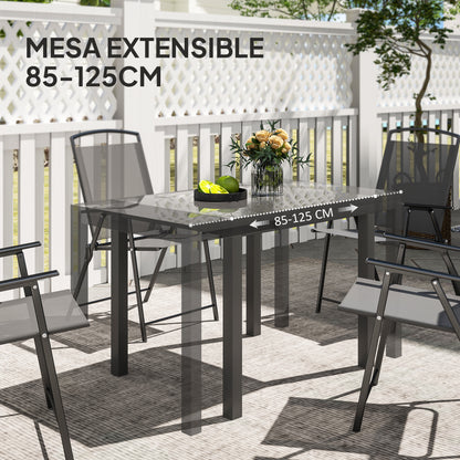 Extensible Garden Table Outdoor Dining Table Adjustable 85-125 cm with Aluminum Edge Load 70 kg Rectangular Table for 4-6 People for Patio Terrace Dark Gray