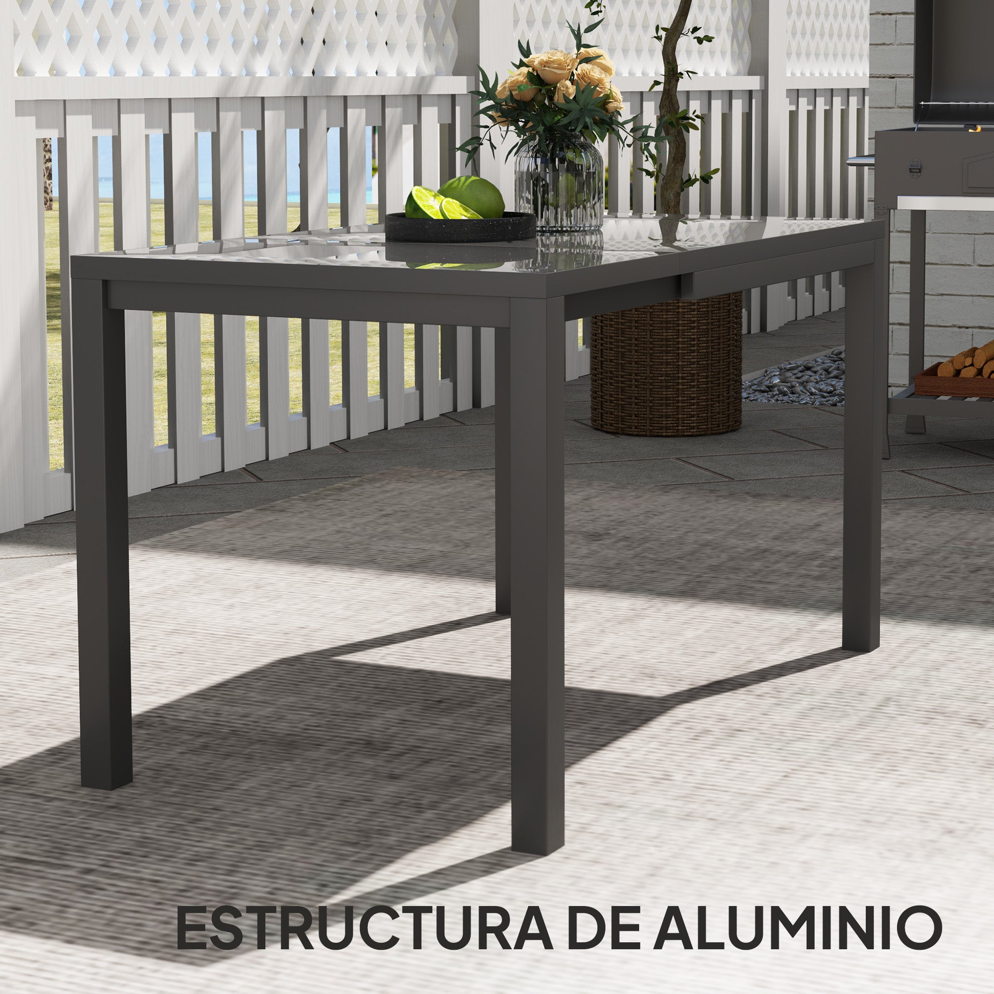 Extensible Garden Table Outdoor Dining Table Adjustable 85-125 cm with Aluminum Edge Load 70 kg Rectangular Table for 4-6 People for Patio Terrace Dark Gray