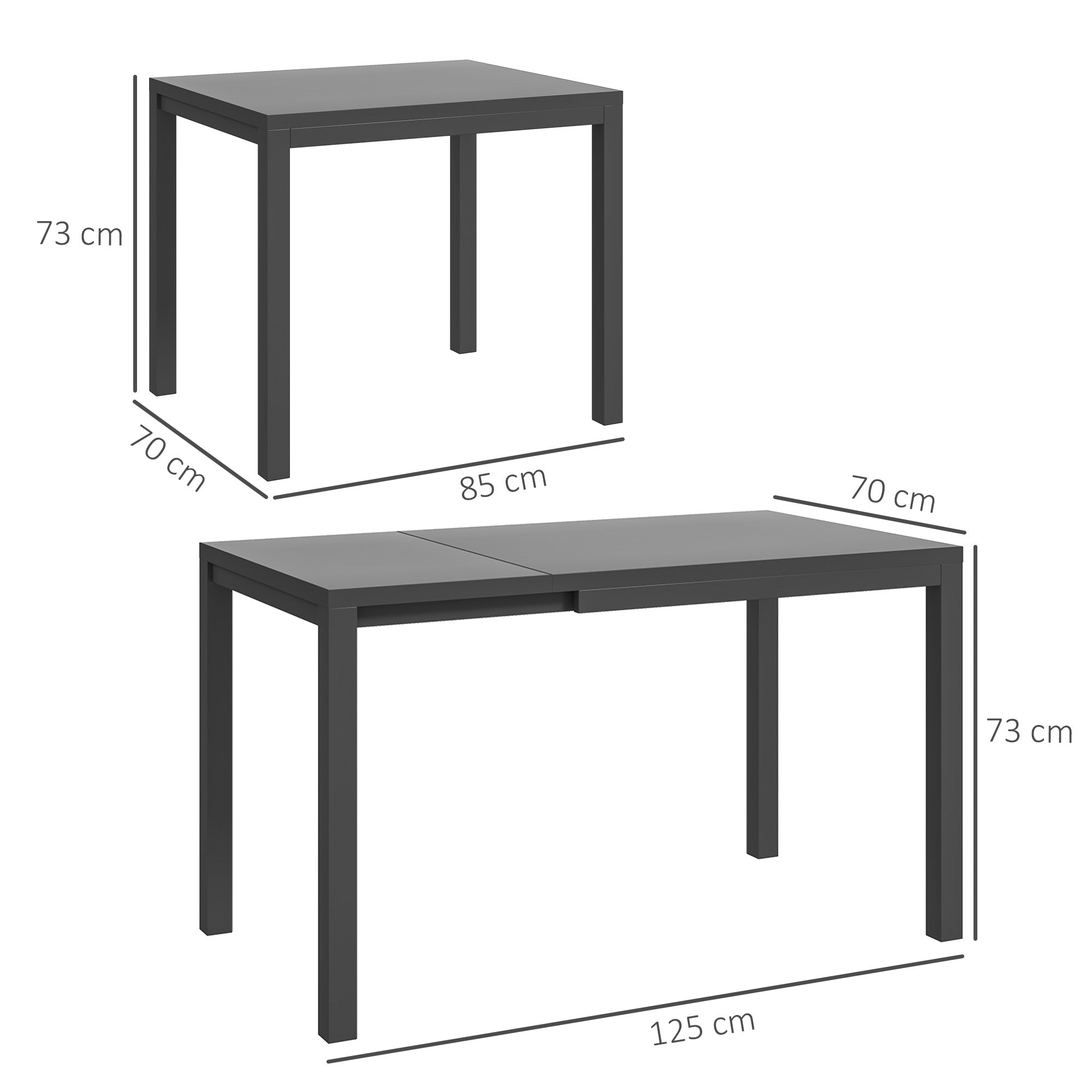 Extensible Garden Table Outdoor Dining Table Adjustable 85-125 cm with Aluminum Edge Load 70 kg Rectangular Table for 4-6 People for Patio Terrace Dark Gray