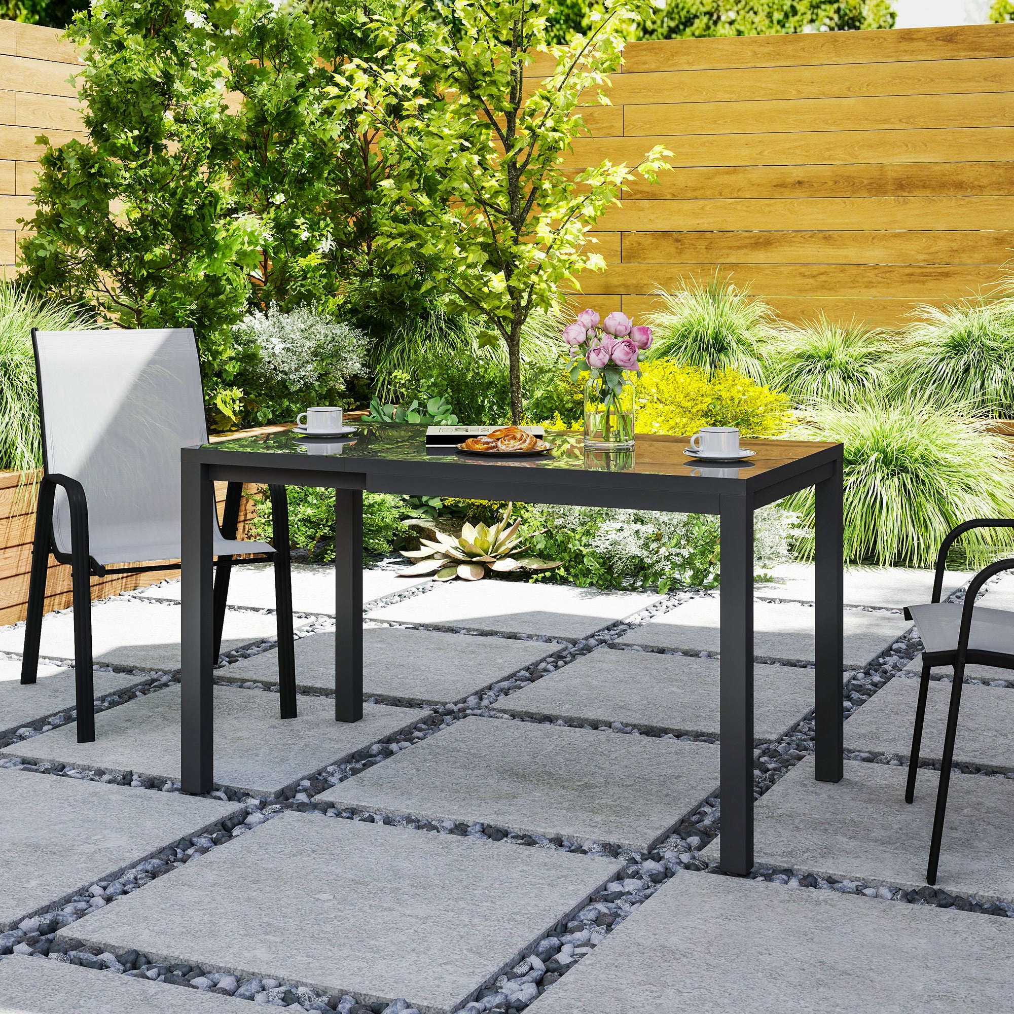 Extensible Garden Table Outdoor Dining Table Adjustable 85-125 cm with Aluminum Edge Load 70 kg Rectangular Table for 4-6 People for Patio Terrace Dark Gray