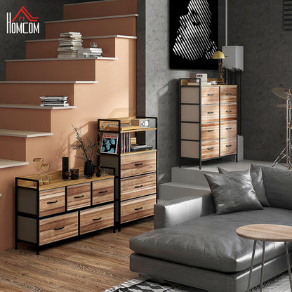 Chest of Drawers Storage Unit with 5 Fabric Drawers 98 x 29 x 63 cm, Black Steel Frame