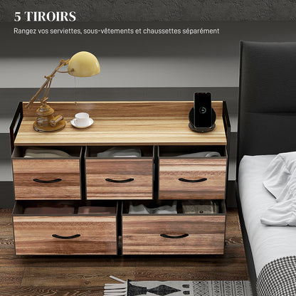 Chest of Drawers Storage Unit with 5 Fabric Drawers 98 x 29 x 63 cm, Black Steel Frame