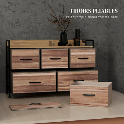 Chest of Drawers Storage Unit with 5 Fabric Drawers 98 x 29 x 63 cm, Black Steel Frame