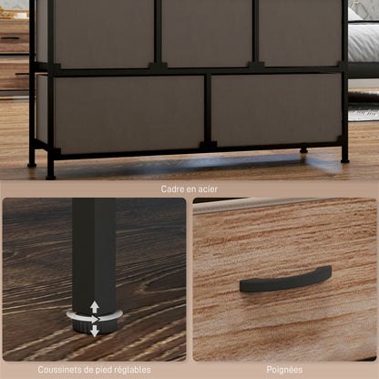 Chest of Drawers Storage Unit with 5 Fabric Drawers 98 x 29 x 63 cm, Black Steel Frame