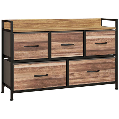 Chest of Drawers Storage Unit with 5 Fabric Drawers 98 x 29 x 63 cm, Black Steel Frame