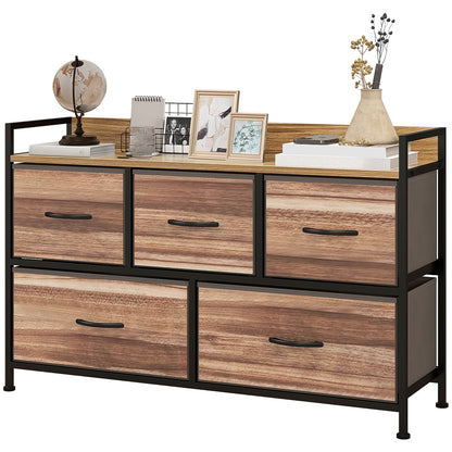 Chest of Drawers Storage Unit with 5 Fabric Drawers 98 x 29 x 63 cm, Black Steel Frame