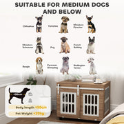 Walnut Dog Crate Furniture with Sliding Door, Medium-Sized Dog House, Good Ventilation, Side Table with Adjustable Feet, 80 x 59 x 63 cm