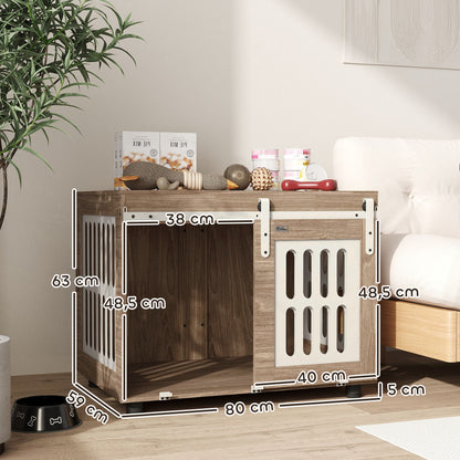 Walnut Dog Crate Furniture with Sliding Door, Medium-Sized Dog House, Good Ventilation, Side Table with Adjustable Feet, 80 x 59 x 63 cm