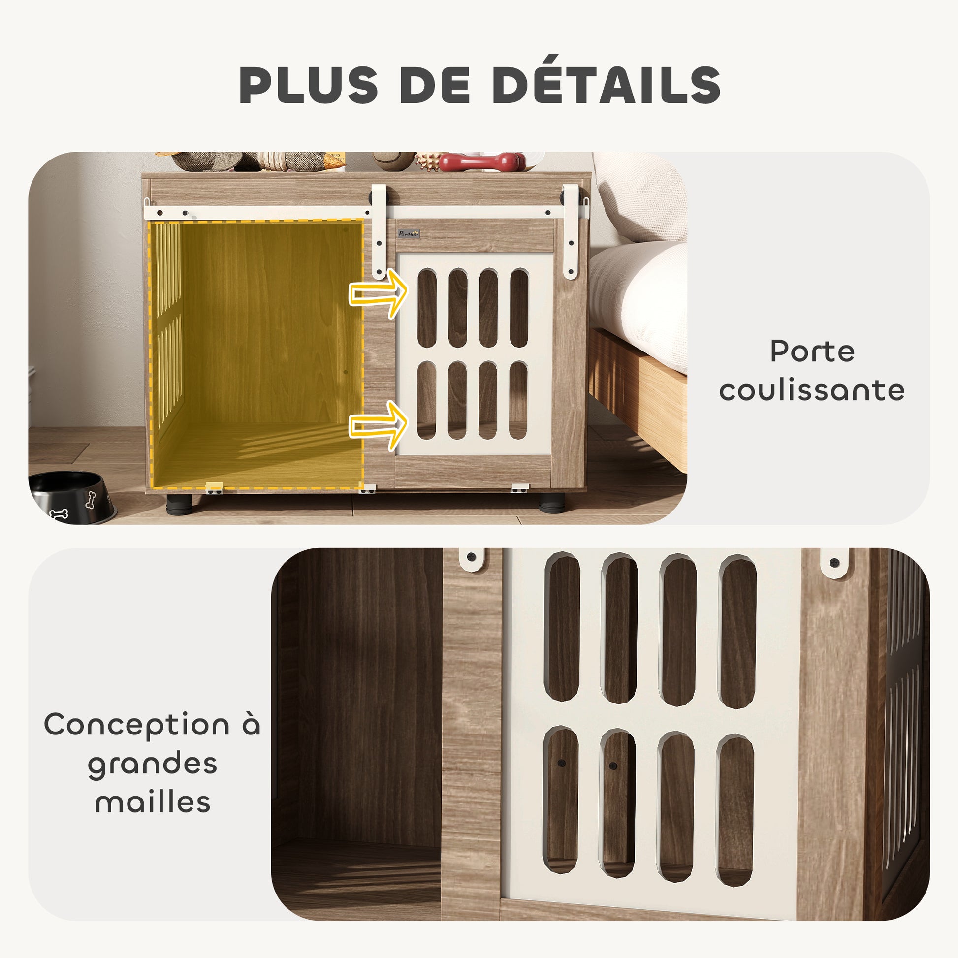 Walnut Dog Crate Furniture with Sliding Door, Medium-Sized Dog House, Good Ventilation, Side Table with Adjustable Feet, 80 x 59 x 63 cm