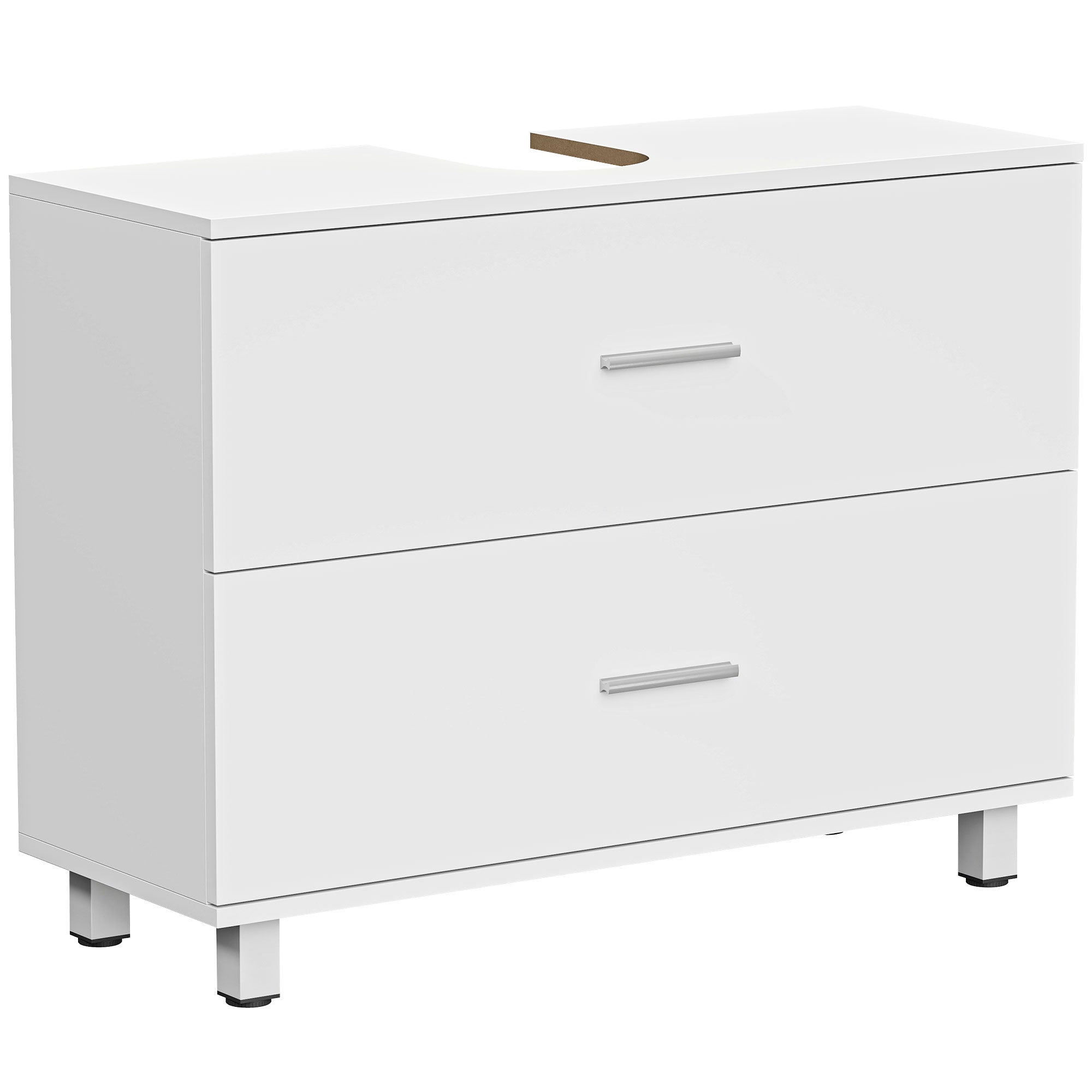 Under-Sink Vanity Cabinet with 2 Drawers, Modern White, for Sinks without Pedestal — 80 x 30 x 60 cm (31.5" x 11.8" x 23.6")