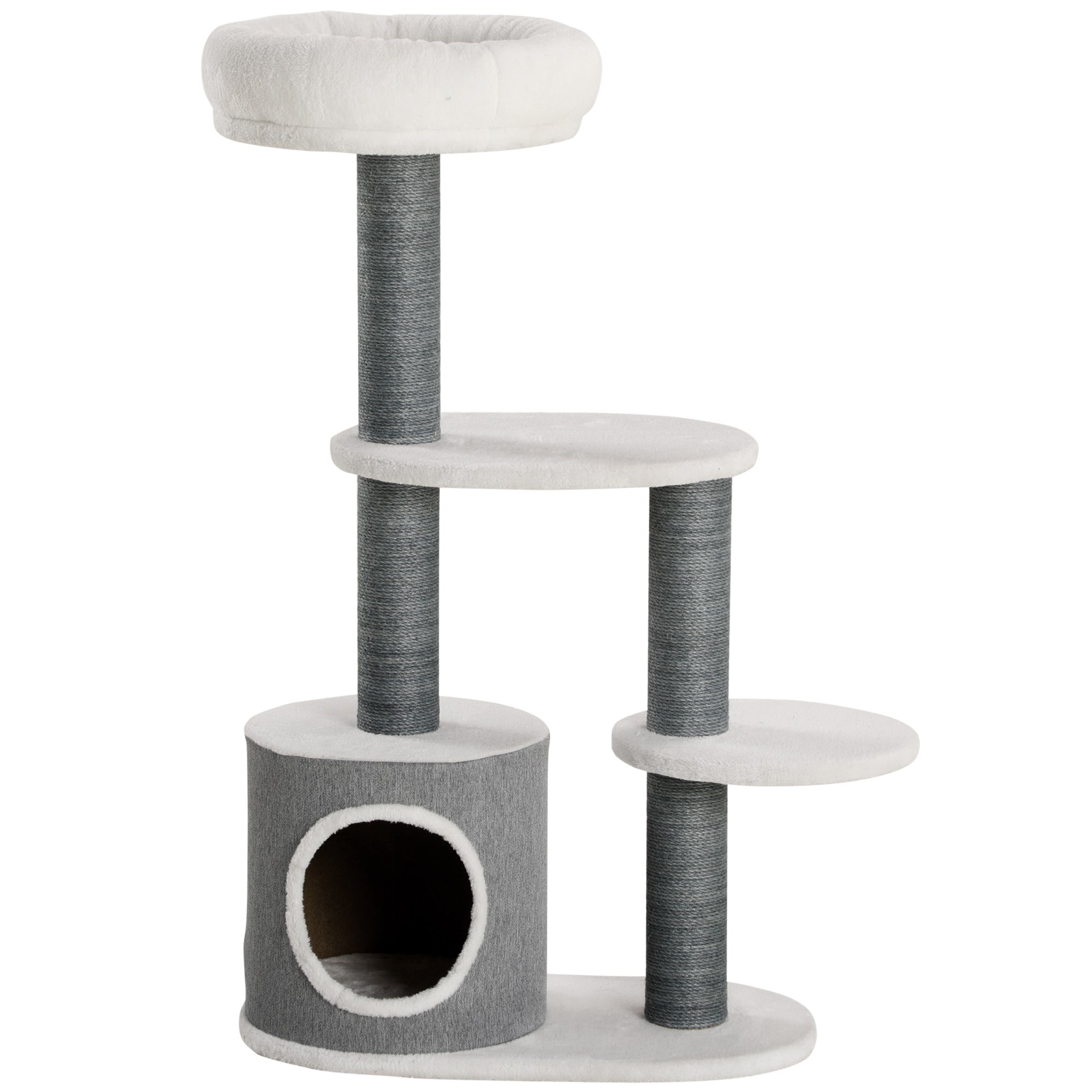 Cat Tree with Lounge, House, and Scratching Post, 55.5x30.5x98 cm, White