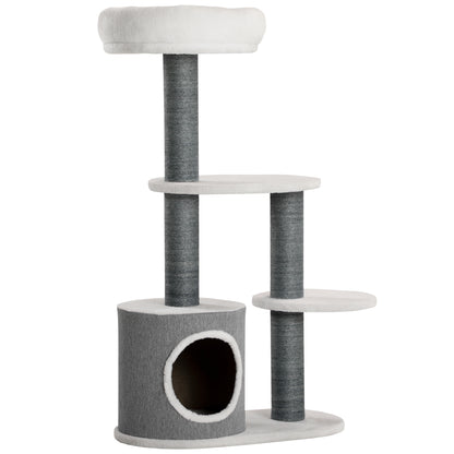 Cat Tree with Lounge, House, and Scratching Post, 55.5x30.5x98 cm, White