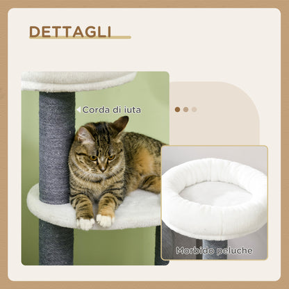 Cat Tree with Lounge, House, and Scratching Post, 55.5x30.5x98 cm, White