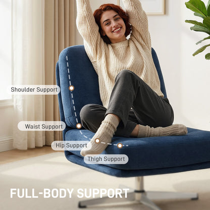 Chenille Swivel Lounge Chair, Extra-Wide Accent Armchair with Metal Legs, Modern Upholstered Chair for Living Room & Bedroom — Dark Blue