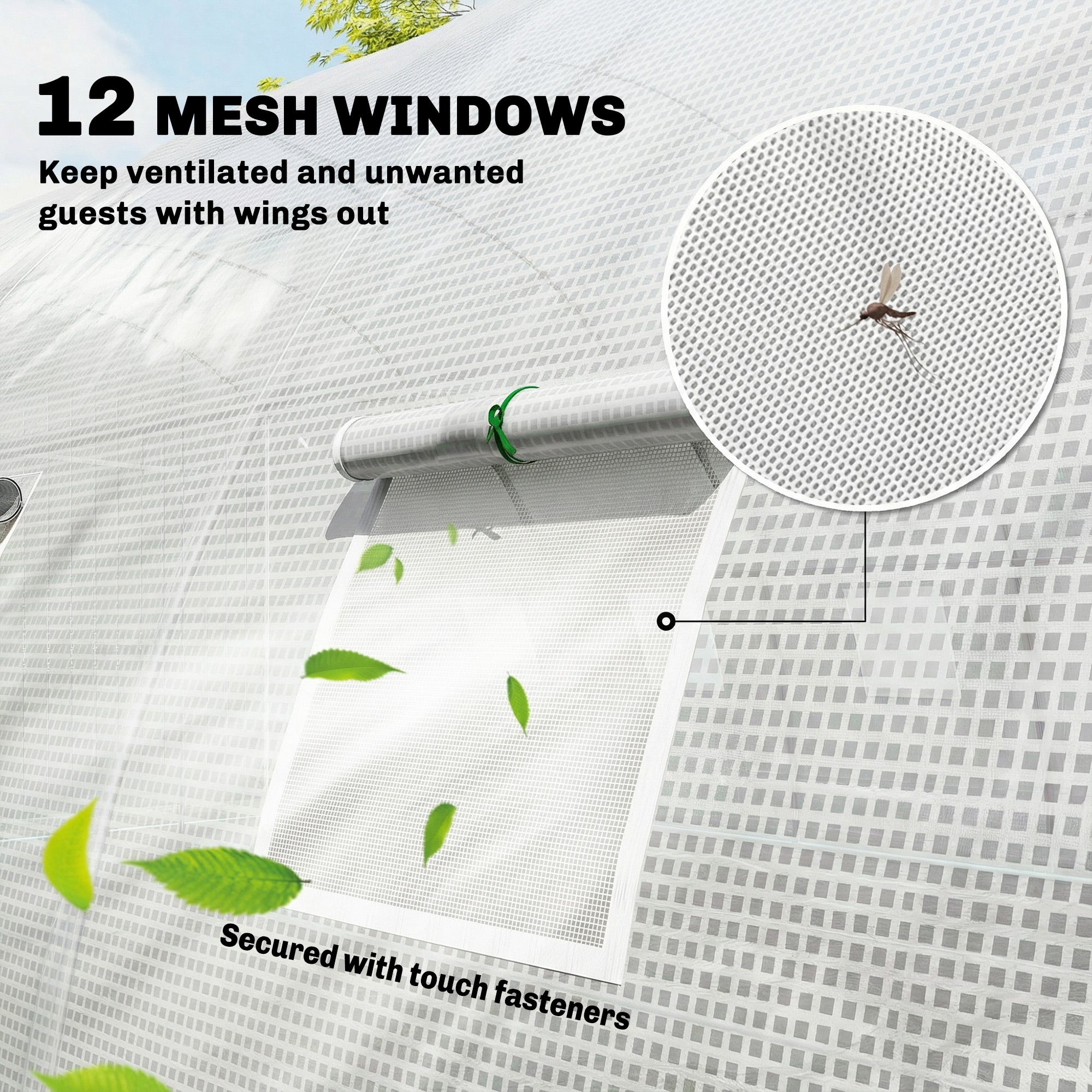 Outdoor Tunnel Greenhouse, 6 x 4 x 2 m – Galvanized Steel Frame, Waterproof UV-Resistant PE Cover, Roll-Up Doors & Mesh Windows, White