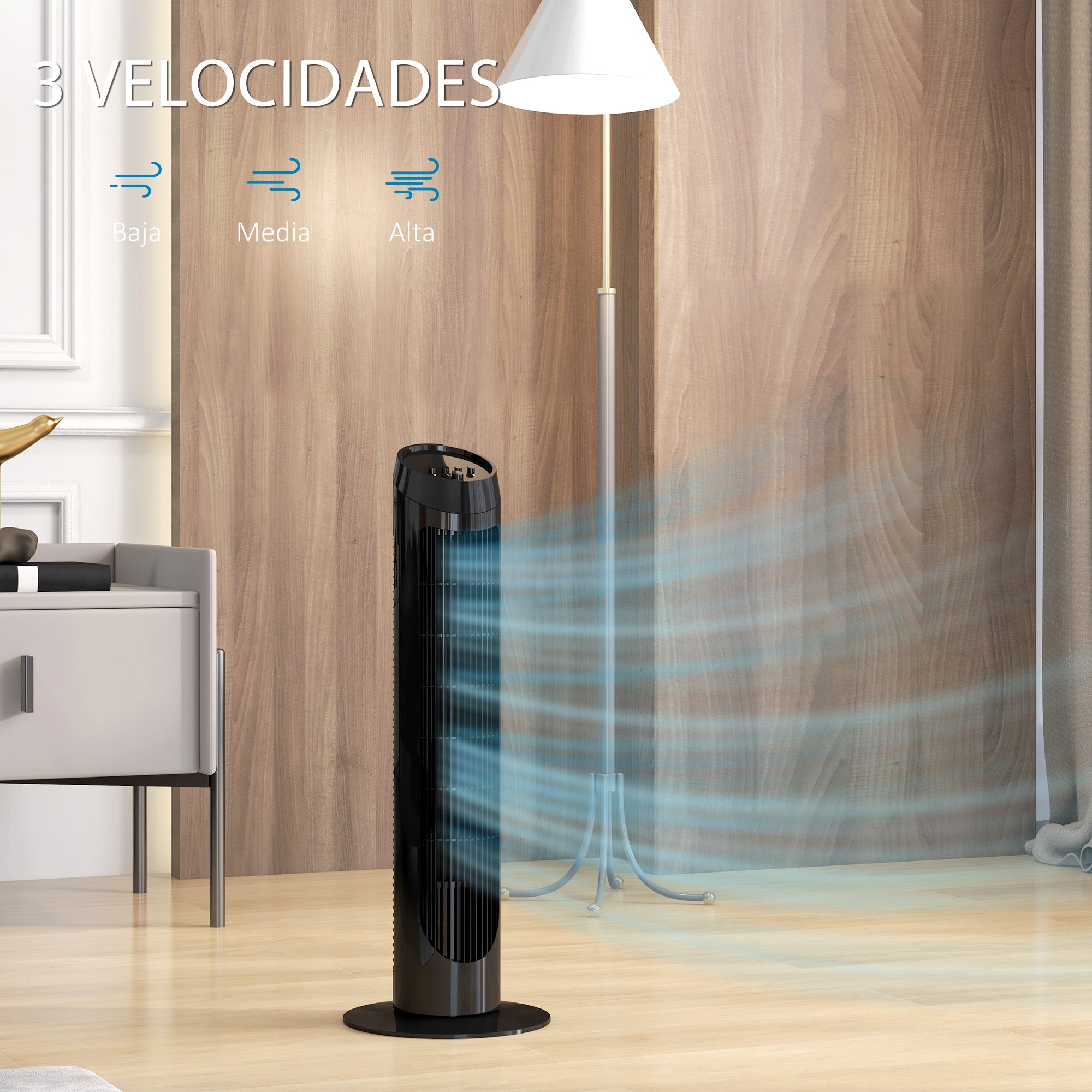 45W Tower Fan Quiet Vertical Fan with 3 Speeds 70° Oscillation for Living Room Bedroom Office Ø27x75 cm Black