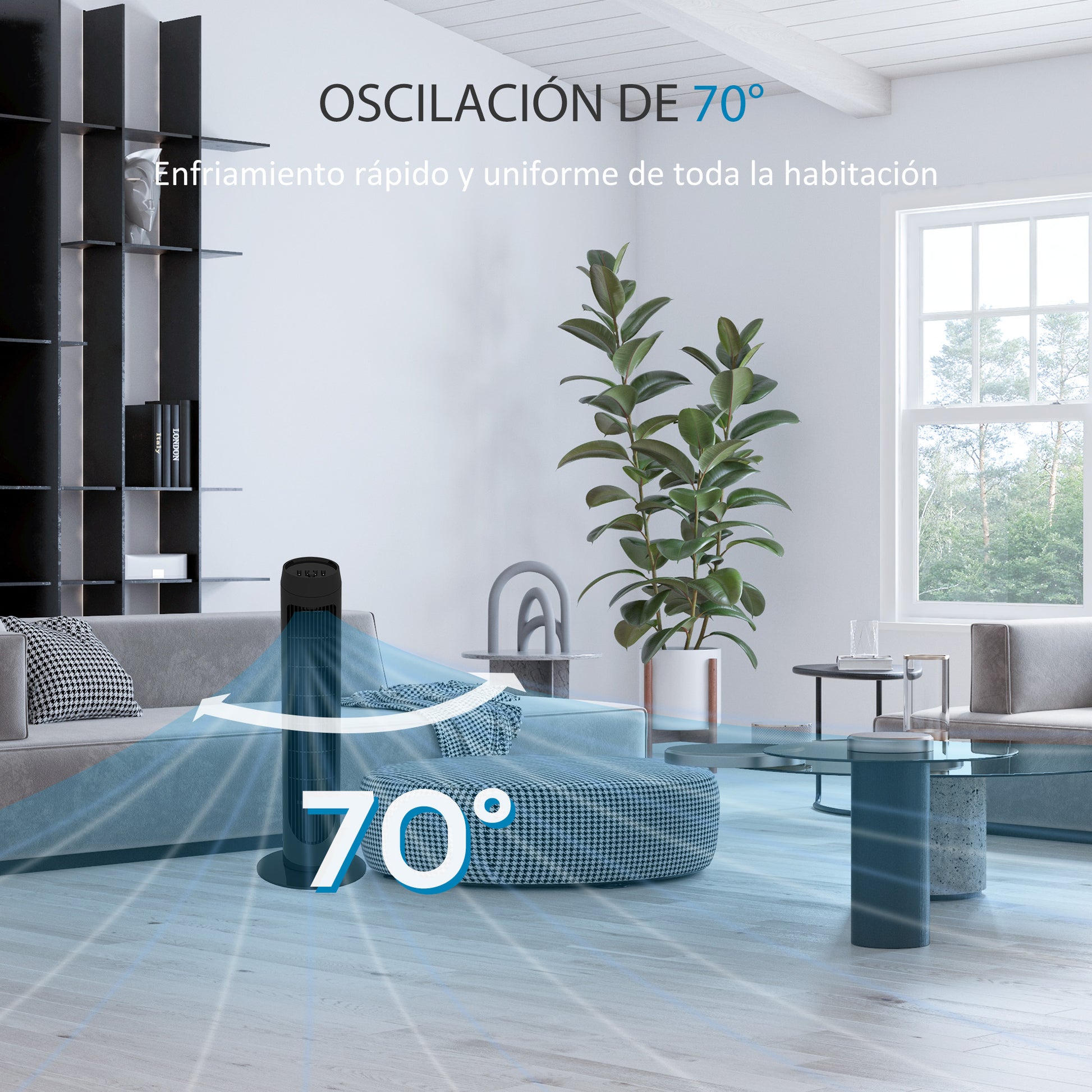 45W Tower Fan Quiet Vertical Fan with 3 Speeds 70° Oscillation for Living Room Bedroom Office Ø27x75 cm Black