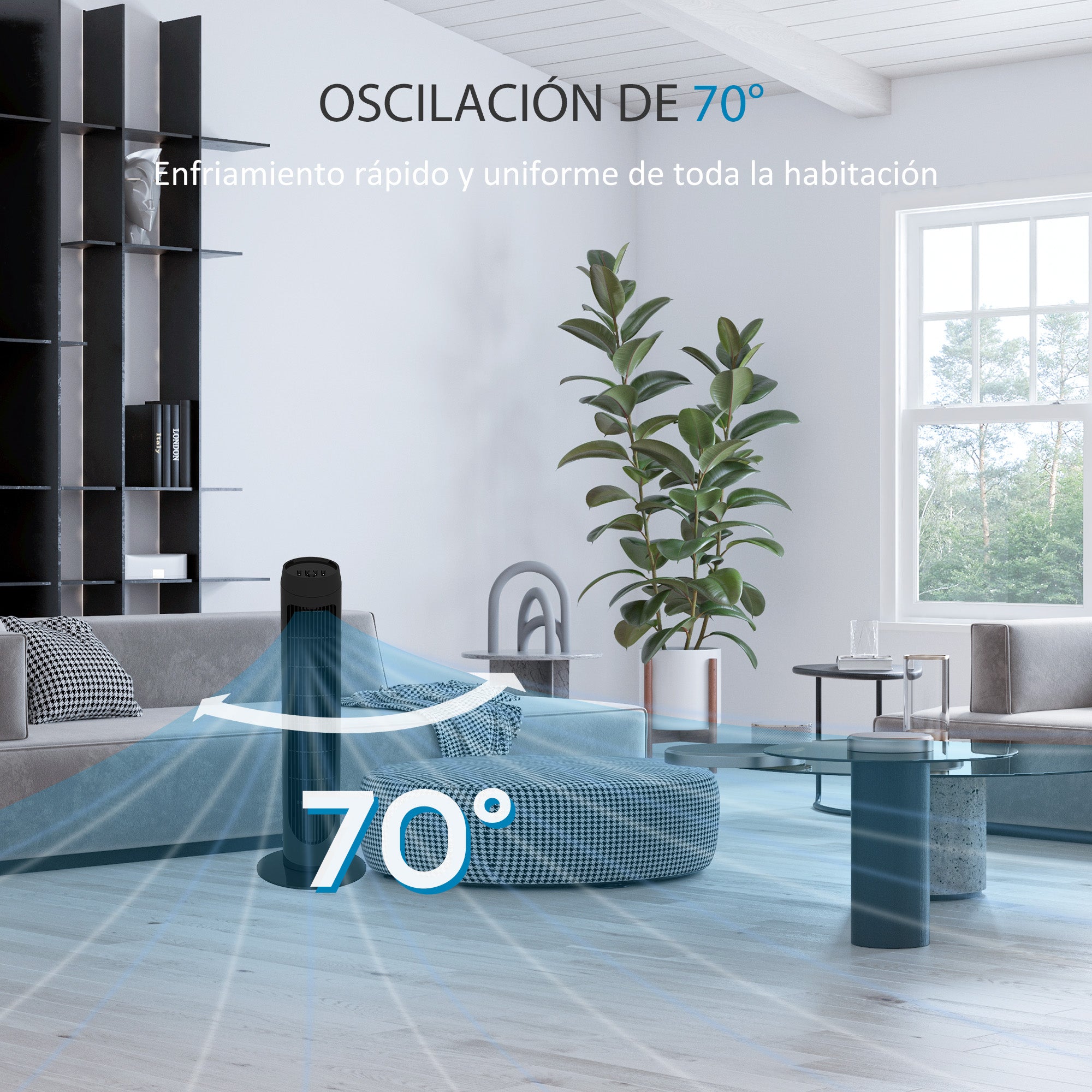 45W Tower Fan Quiet Vertical Fan with 3 Speeds 70° Oscillation for Living Room Bedroom Office Ø27x75 cm Black