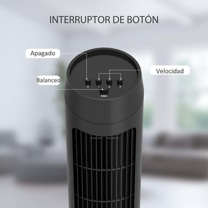 45W Tower Fan Quiet Vertical Fan with 3 Speeds 70° Oscillation for Living Room Bedroom Office Ø27x75 cm Black
