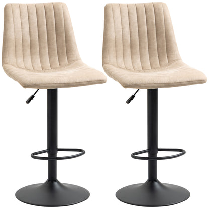 Bar Stool Set 2 Pieces with Adjustable Height and Footrest, Steel and Polyester, 47.5x57.5x95-116cm, Light Brown