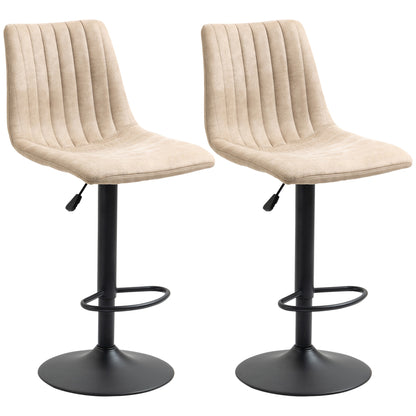 Bar Stool Set 2 Pieces with Adjustable Height and Footrest, Steel and Polyester, 47.5x57.5x95-116cm, Light Brown