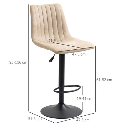 Bar Stool Set 2 Pieces with Adjustable Height and Footrest, Steel and Polyester, 47.5x57.5x95-116cm, Light Brown