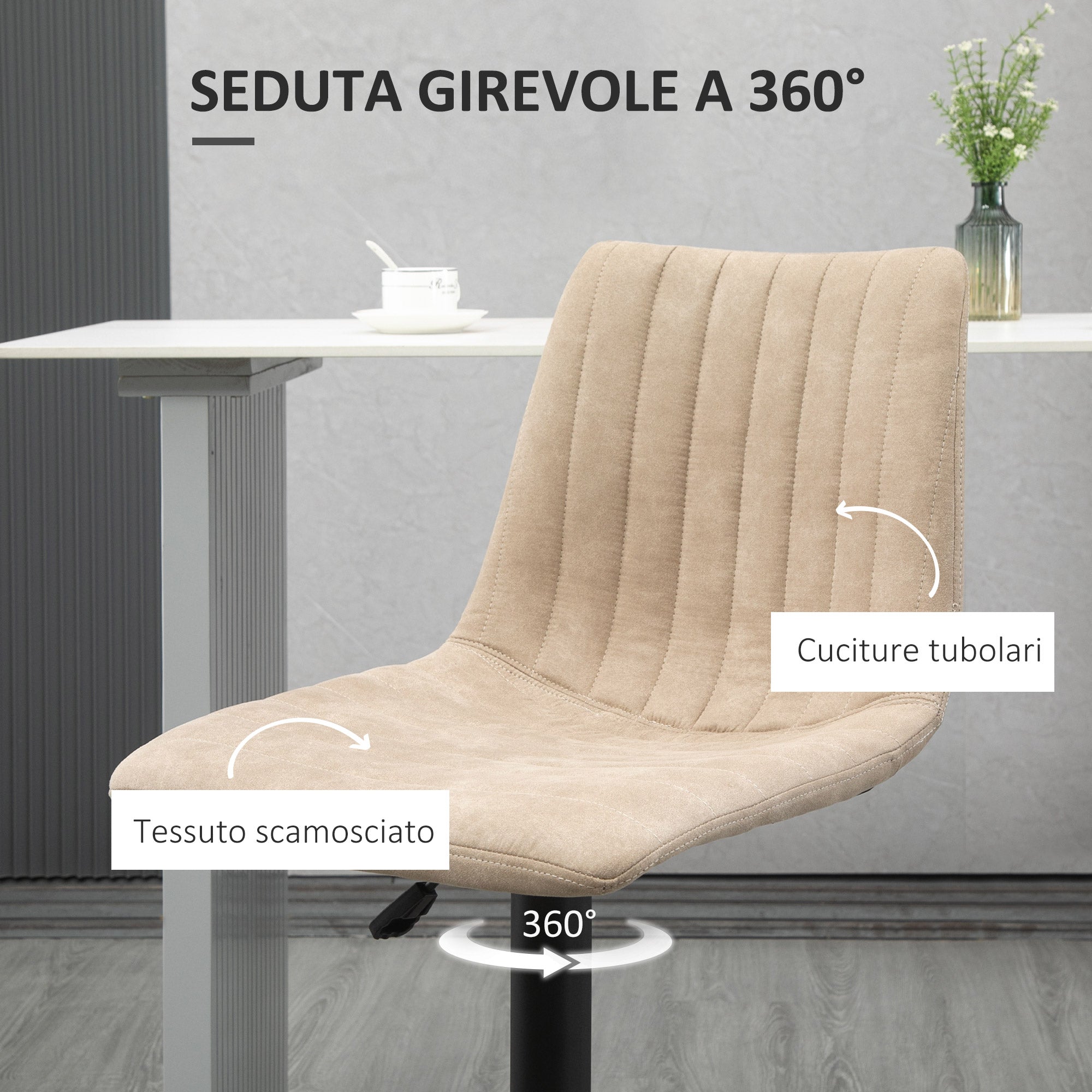Bar Stool Set 2 Pieces with Adjustable Height and Footrest, Steel and Polyester, 47.5x57.5x95-116cm, Light Brown