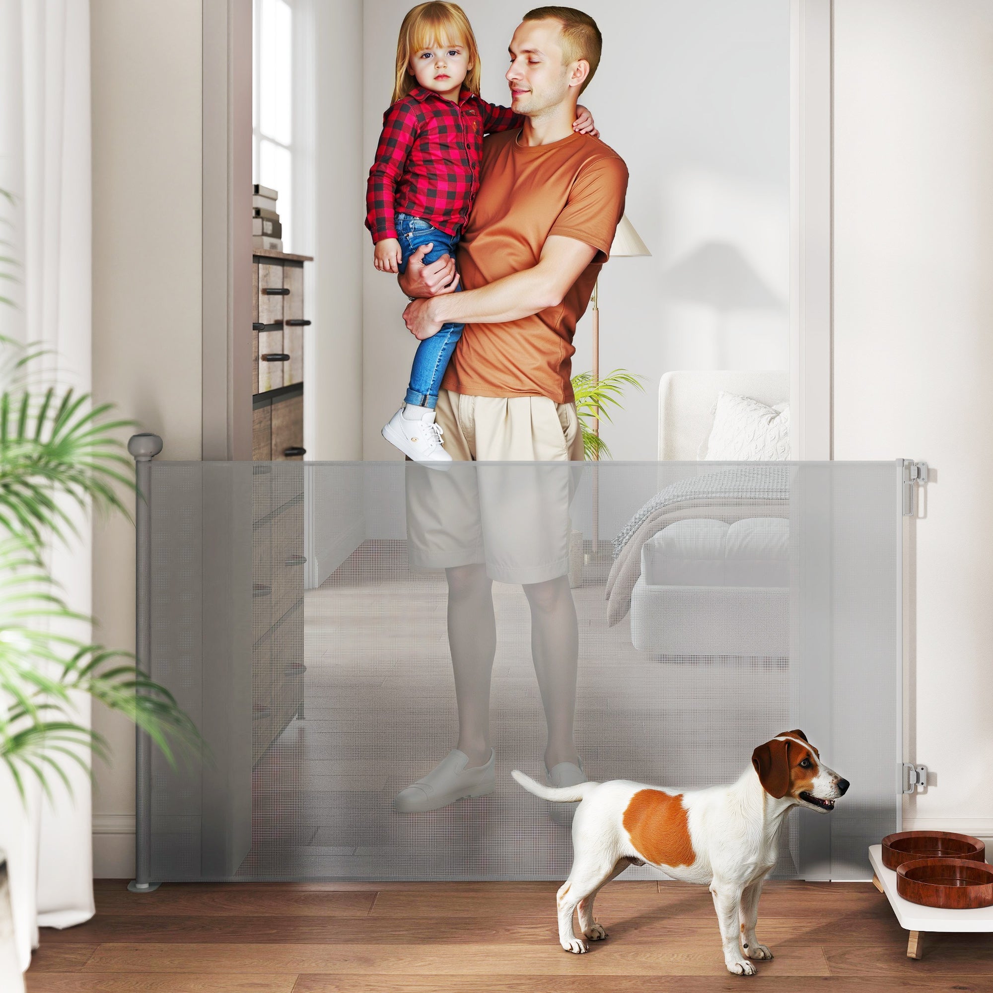 Retractable Dog Barrier 0-140 cm Small Dog Door Extendable Pet Safety Gate with Lock Switch for Stairs Doorways Hallways Gray