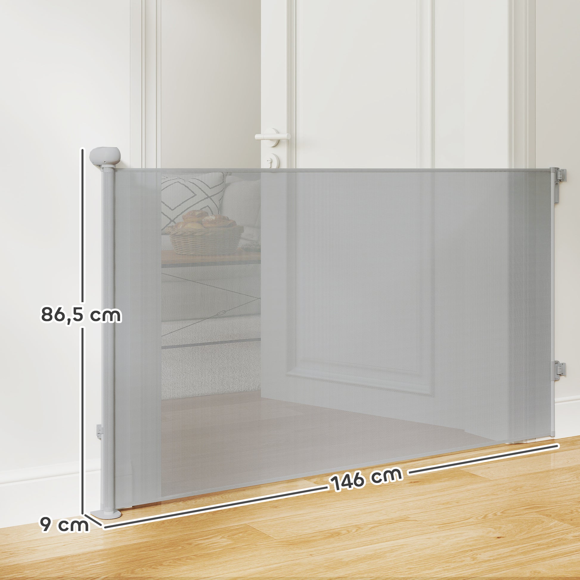 Retractable Dog Barrier 0-140 cm Small Dog Door Extendable Pet Safety Gate with Lock Switch for Stairs Doorways Hallways Gray