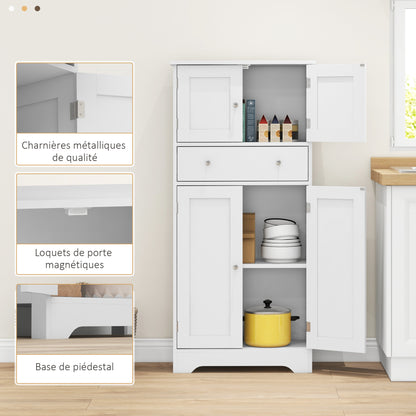 Kitchen Cabinet Buffet Modern Style Storage Cupboard with Cabinets, Adjustable Shelves, Drawer, for Dining Room, Living Room, 60 x 30 x 128 cm, White