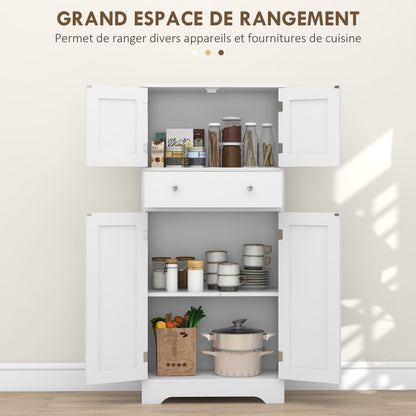 Kitchen Cabinet Buffet Modern Style Storage Cupboard with Cabinets, Adjustable Shelves, Drawer, for Dining Room, Living Room, 60 x 30 x 128 cm, White