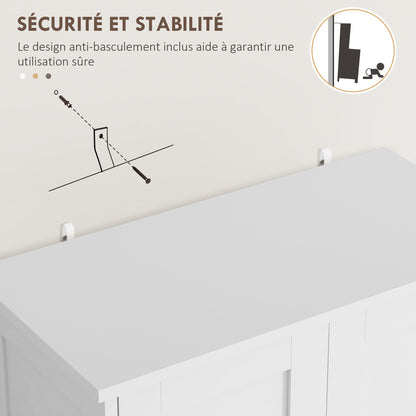 Kitchen Cabinet Buffet Modern Style Storage Cupboard with Cabinets, Adjustable Shelves, Drawer, for Dining Room, Living Room, 60 x 30 x 128 cm, White