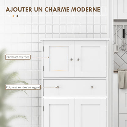 Kitchen Cabinet Buffet Modern Style Storage Cupboard with Cabinets, Adjustable Shelves, Drawer, for Dining Room, Living Room, 60 x 30 x 128 cm, White