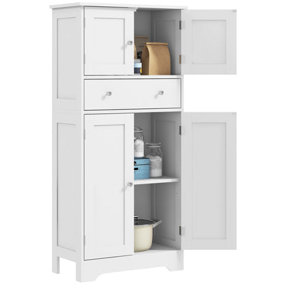 Kitchen Cabinet Buffet Modern Style Storage Cupboard with Cabinets, Adjustable Shelves, Drawer, for Dining Room, Living Room, 60 x 30 x 128 cm, White