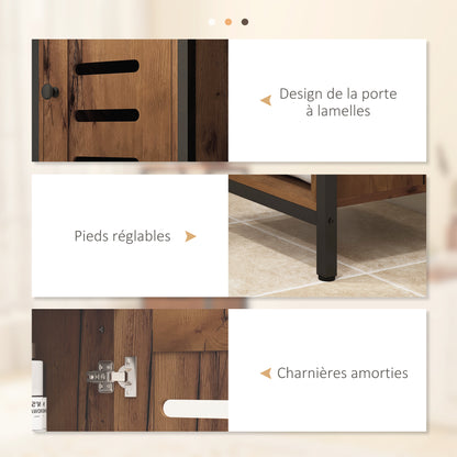 Bathroom Column Cabinet, High Toilet Cabinet, Industrial Design, with 3 Open Shelves, Slatted Door, and Adjustable Shelves, Rustic Brown