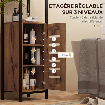 Bathroom Column Cabinet, High Toilet Cabinet, Industrial Design, with 3 Open Shelves, Slatted Door, and Adjustable Shelves, Rustic Brown