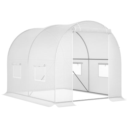 Garden Tunnel Greenhouse 6 m² 3L x 2W x 1.9H m Reinforced Galvanized Steel diameter 2.4 cm + High-Density PE Windows Door White