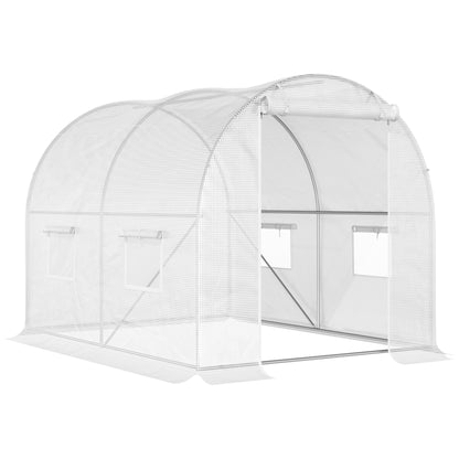 Garden Tunnel Greenhouse 6 m² 3L x 2W x 1.9H m Reinforced Galvanized Steel diameter 2.4 cm + High-Density PE Windows Door White
