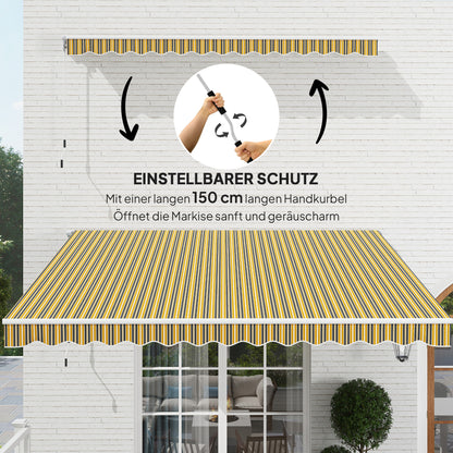 Retractable Awning with Hand Crank 3.5 x 2.5m Yellow Gray Aluminum Polyester Sun Protection