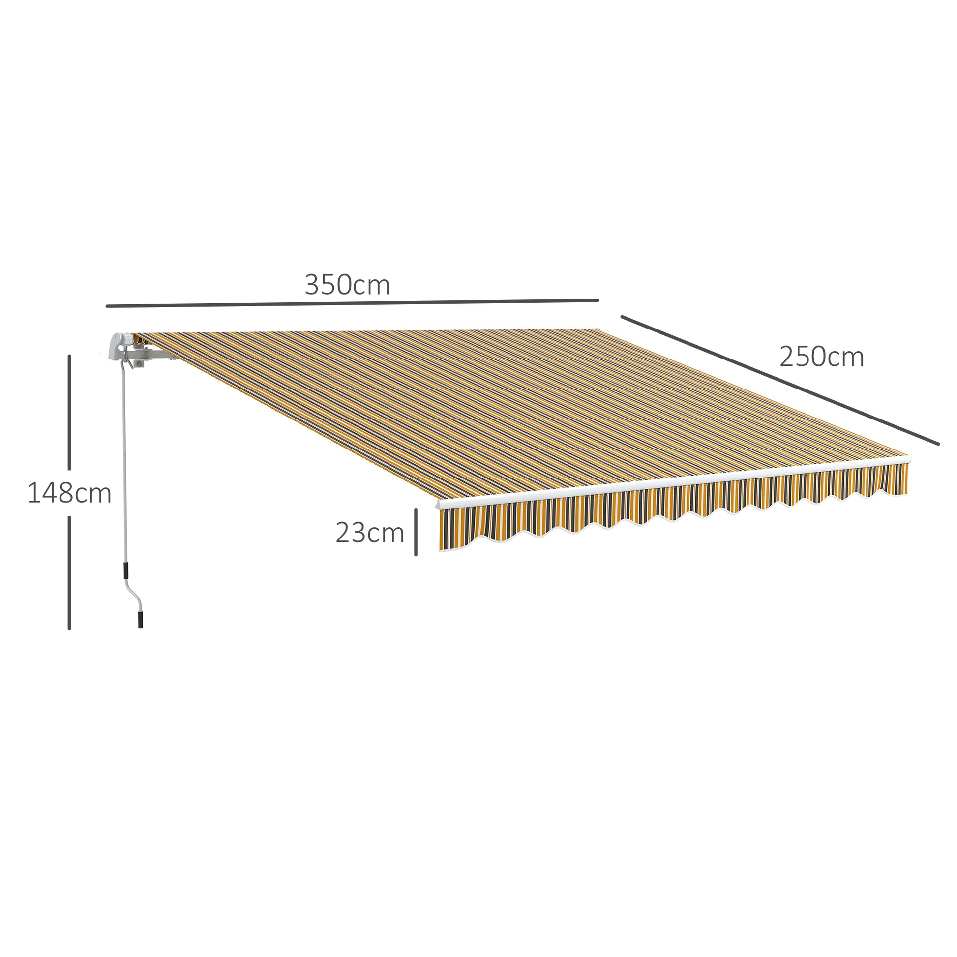 Retractable Awning with Hand Crank 3.5 x 2.5m Yellow Gray Aluminum Polyester Sun Protection