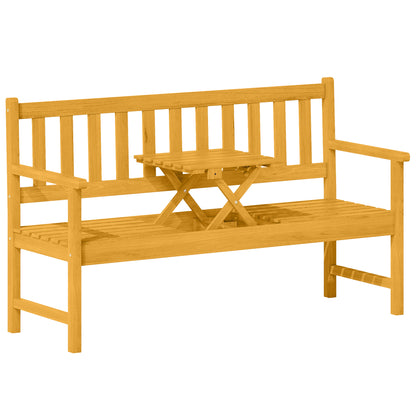 2-Seater Wooden Garden Bench, Weather-Resistant Bench, Garden Furniture with Backrest & Armrests, Foldable Table Park Bench 320kg Load Capacity, Balcony Bench, Wooden Bench for Balcony, Garden, 149x56.5x89cm, Teak