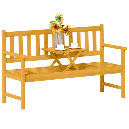 2-Seater Wooden Garden Bench, Weather-Resistant Bench, Garden Furniture with Backrest & Armrests, Foldable Table Park Bench 320kg Load Capacity, Balcony Bench, Wooden Bench for Balcony, Garden, 149x56.5x89cm, Teak