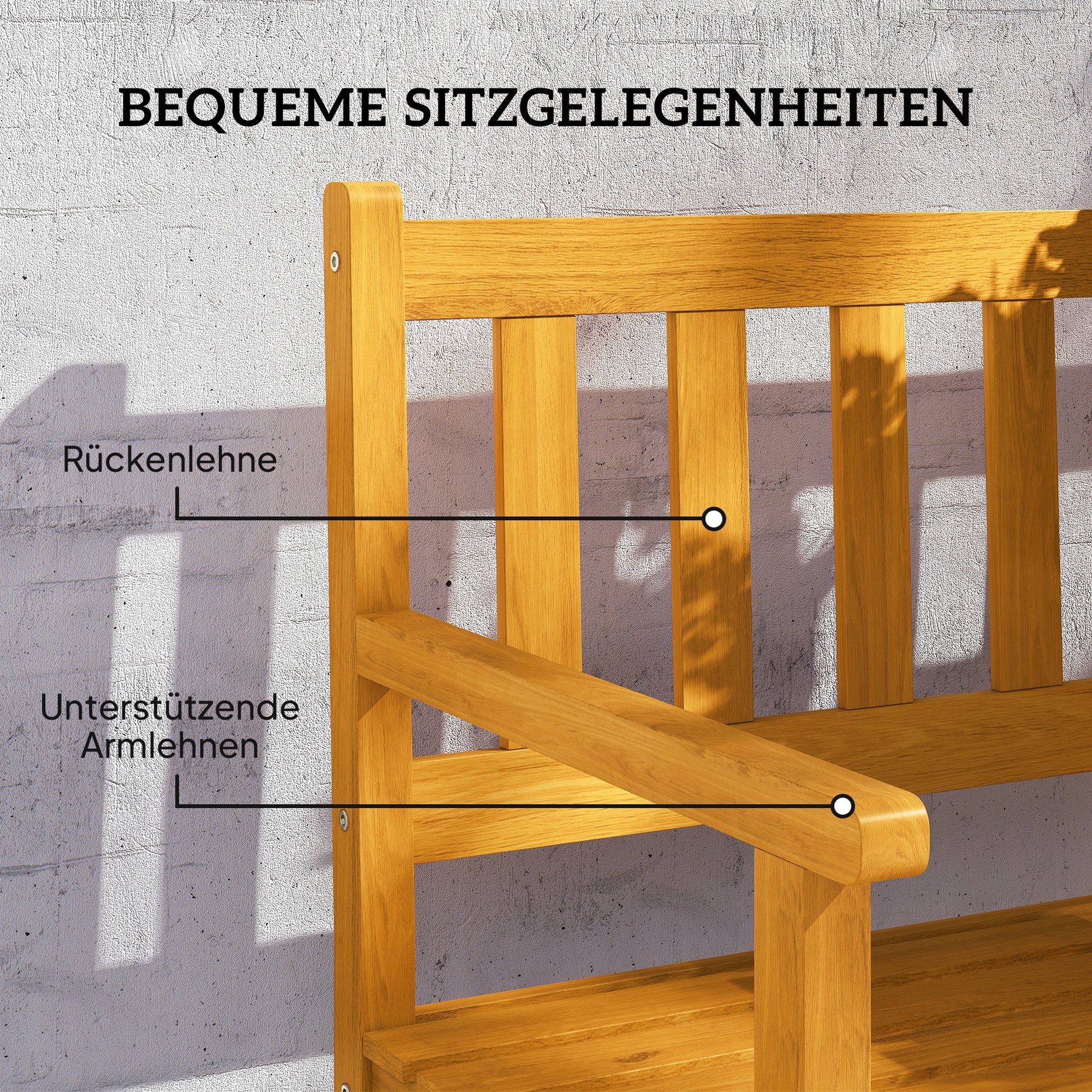 2-Seater Wooden Garden Bench, Weather-Resistant Bench, Garden Furniture with Backrest & Armrests, Foldable Table Park Bench 320kg Load Capacity, Balcony Bench, Wooden Bench for Balcony, Garden, 149x56.5x89cm, Teak