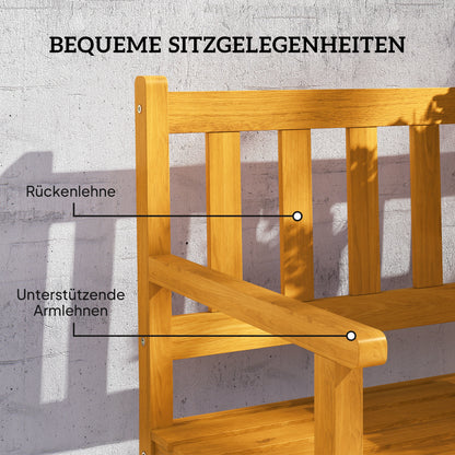 2-Seater Wooden Garden Bench, Weather-Resistant Bench, Garden Furniture with Backrest & Armrests, Foldable Table Park Bench 320kg Load Capacity, Balcony Bench, Wooden Bench for Balcony, Garden, 149x56.5x89cm, Teak